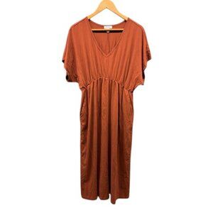 Nordstrom Dress Women’s Rust Sequoia V-Neck Short Sleeve Supima Blend Midi S NWT
